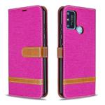 For Huawei Honor 9A Color Matching Denim Texture Horizontal Flip Leather Case with Holder & Card Slots & Wallet & Lanyard(Rose Red)