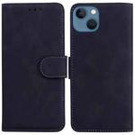 For iPhone 15 Skin Feel Pure Color Flip Leather Phone Case(Black)