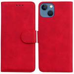 For iPhone 15 Plus Skin Feel Pure Color Flip Leather Phone Case(Red)
