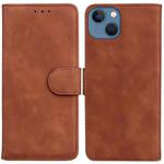 For iPhone 15 Plus Skin Feel Pure Color Flip Leather Phone Case(Brown)