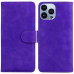 For iPhone 15 Pro Skin Feel Pure Color Flip Leather Phone Case(Purple)