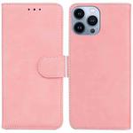 For iPhone 15 Pro Skin Feel Pure Color Flip Leather Phone Case(Pink)