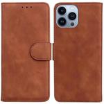 For iPhone 15 Pro Skin Feel Pure Color Flip Leather Phone Case(Brown)