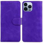 For iPhone 15 Pro Max Skin Feel Pure Color Flip Leather Phone Case(Purple)