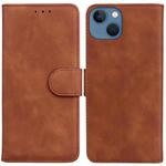 For iPhone 14 Plus Skin Feel Pure Color Flip Leather Phone Case(Brown)