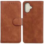 For iPhone 16 Plus Skin Feel Pure Color Flip Leather Phone Case(Brown)