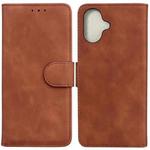 For iPhone 16 Skin Feel Pure Color Flip Leather Phone Case(Brown)