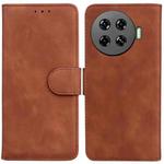 For Tecno Spark 20 Pro+ 4G Skin Feel Pure Color Flip Leather Phone Case(Brown)