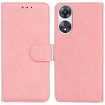 For OPPO A58 4G Skin Feel Pure Color Flip Leather Phone Case(Pink)