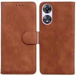 For OPPO A58 4G Skin Feel Pure Color Flip Leather Phone Case(Brown)