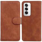 For OPPO Reno12 5G Global Skin Feel Pure Color Flip Leather Phone Case(Brown)