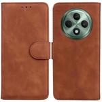 For OPPO Reno12 F 5G Skin Feel Pure Color Flip Leather Phone Case(Brown)