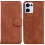 For OPPO Reno13 Global Skin Feel Pure Color Flip Leather Phone Case(Brown)