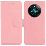 For Realme 12+ Skin Feel Pure Color Flip Leather Phone Case(Pink)