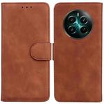 For Realme 12+ Skin Feel Pure Color Flip Leather Phone Case(Brown)