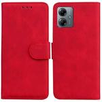 For Motorola Moto G14 Skin Feel Pure Color Flip Leather Phone Case(Red)