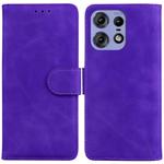 For Motorola Edge 50 Pro Skin Feel Pure Color Flip Leather Phone Case(Purple)