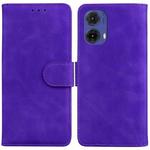 For Motorola Moto G85 Skin Feel Pure Color Flip Leather Phone Case(Purple)