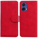 For Motorola Moto G85 Skin Feel Pure Color Flip Leather Phone Case(Red)