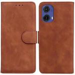 For Motorola Moto G85 Skin Feel Pure Color Flip Leather Phone Case(Brown)