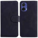 For Motorola Moto G85 Skin Feel Pure Color Flip Leather Phone Case(Black)