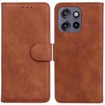 For Motorola Edge 50 Neo 5G Global Skin Feel Pure Color Flip Leather Phone Case(Brown)