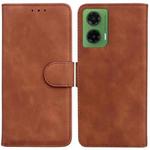 For Motorola Moto G35 Skin Feel Pure Color Flip Leather Phone Case(Brown)