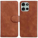 For Motorola Moto G75 5G Skin Feel Pure Color Flip Leather Phone Case(Brown)