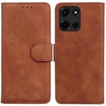 For Motorola Moto G 5G 2025 Skin Feel Pure Color Flip Leather Phone Case(Brown)