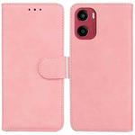 For Motorola Moto G05 / E15 Skin Feel Pure Color Flip Leather Phone Case(Pink)