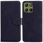 For Motorola Moto G15 Skin Feel Pure Color Flip Leather Phone Case(Black)