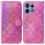 For Motorola Edge 50 Pro Colorful Magnetic Buckle Leather Phone Case(Pink)