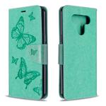 For LG K51 Two Butterflies Embossing Pattern Horizontal Flip Leather Case with Holder & Card Slot & Wallet & Lanyard(Green)