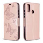For Huawei P Smart (2020) Two Butterflies Embossing Pattern Horizontal Flip Leather Case with Holder & Card Slot & Wallet & Lanyard(Rose Gold)