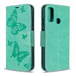 For Huawei P Smart (2020) Two Butterflies Embossing Pattern Horizontal Flip Leather Case with Holder & Card Slot & Wallet & Lanyard(Green)