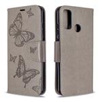 For Huawei P Smart (2020) Two Butterflies Embossing Pattern Horizontal Flip Leather Case with Holder & Card Slot & Wallet & Lanyard(Grey)