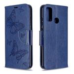 For Huawei P Smart (2020) Two Butterflies Embossing Pattern Horizontal Flip Leather Case with Holder & Card Slot & Wallet & Lanyard(Dark Blue)