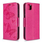 For Huawei Y5P / Honor 9S Two Butterflies Embossing Pattern Horizontal Flip Leather Case with Holder & Card Slot & Wallet & Lanyard(Rose Red)
