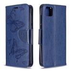 For Huawei Y5P / Honor 9S Two Butterflies Embossing Pattern Horizontal Flip Leather Case with Holder & Card Slot & Wallet & Lanyard(Dark Blue)