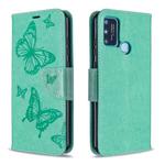 For Huawei Honor 9A Two Butterflies Embossing Pattern Horizontal Flip Leather Case with Holder & Card Slot & Wallet & Lanyard(Green)