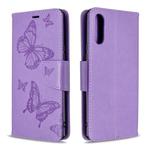 For Sony Xperia L4 Two Butterflies Embossing Pattern Horizontal Flip Leather Case with Holder & Card Slot & Wallet & Lanyard(Purple)