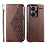 For Xiaomi Redmi Note 13 Pro+ Cubic Grid Calf Texture Magnetic Leather Phone Case(Brown)