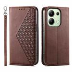 For Xiaomi Redmi Note 13 4G Cubic Grid Calf Texture Magnetic Leather Phone Case(Brown)