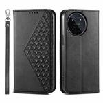 For Realme 11 4G Cubic Grid Calf Texture Magnetic Leather Phone Case(Black)