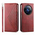 For Realme 12 Pro+ Cubic Grid Calf Texture Magnetic Leather Phone Case(Red)