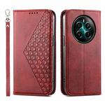 For Realme 12+ Cubic Grid Calf Texture Magnetic Leather Phone Case(Red)