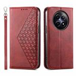 For Realme 12 5G Cubic Grid Calf Texture Magnetic Leather Phone Case(Red)