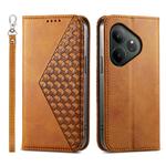 For Realme GT 6 Global Cubic Grid Calf Texture Magnetic Leather Phone Case(Brown)