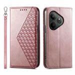 For Realme GT 6 Global Cubic Grid Calf Texture Magnetic Leather Phone Case(Rose Gold)