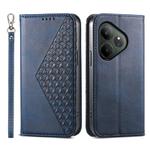 For Realme GT 6 Global Cubic Grid Calf Texture Magnetic Leather Phone Case(Blue)